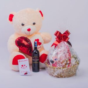 Teddy, Basket Gift and Wine Package