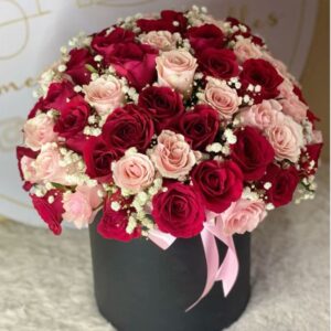 mixed red roses and pink roses